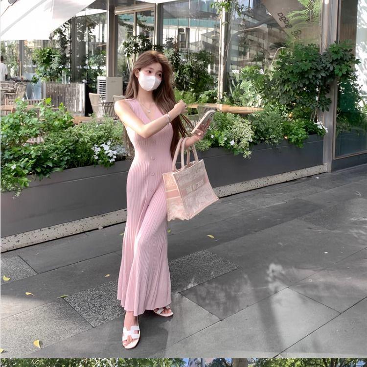 Элегантное платье-майка без рукавов из ледяного шелка с облегающим кроем для женщин