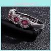 Stunning Ruby Right Hand Ring Silver Eternal Bridal Band For Women