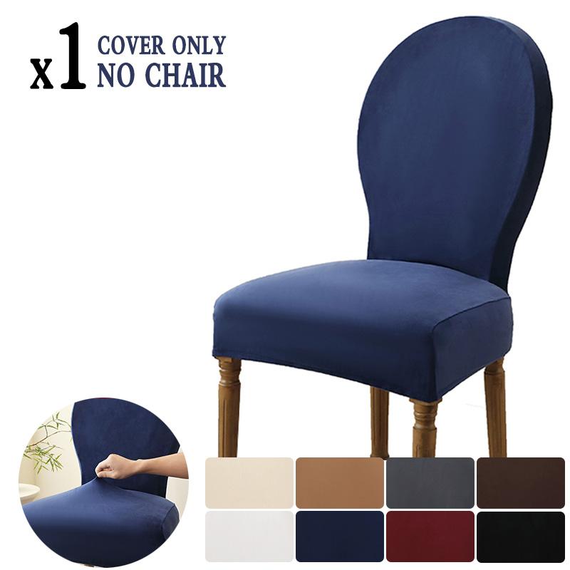 Stretch Velvet Round Back Chair Covers Solid Dining Room Seat Slipcovers Furniture Protector for Wedding Home Decor