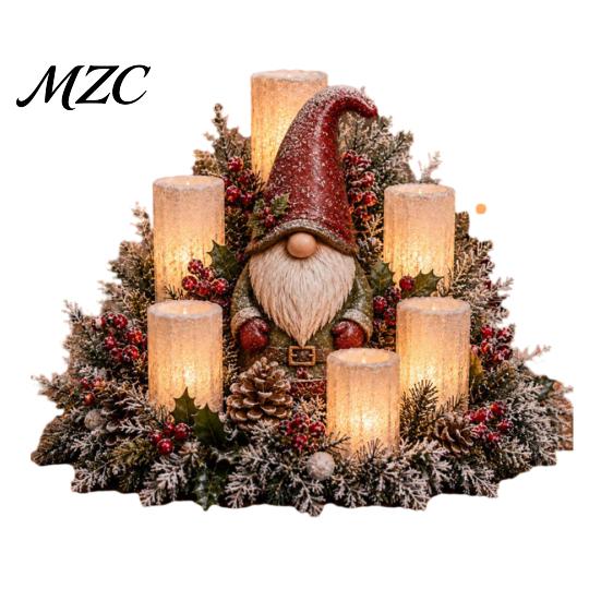 Festive Home Accents Christmas LED Candle Centerpiece with Artificial Cedar Pine Cones And Red Berries, Table Flameless Winter Holiday Decoration for