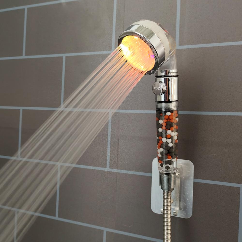 1шт светоизлучающая светодиодная душевая головка с отрицательными ионами, меняющая цвет, с узорчатой душевой головкой HMM