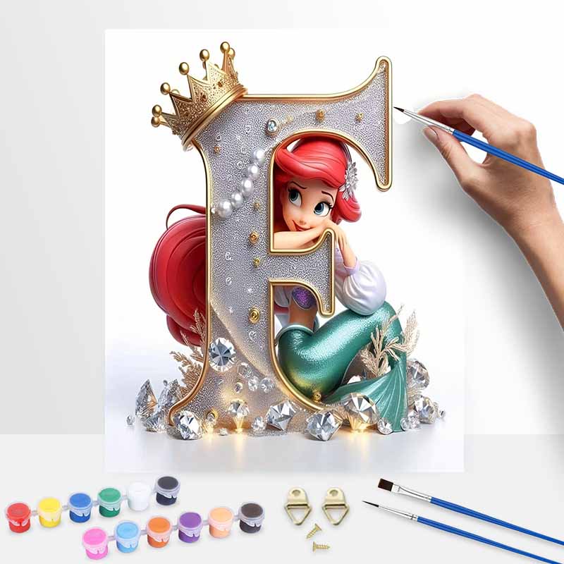 Disney DIY Oil Painting Kits Little Mermaid E Letter Hand Painting Home Decor Craft Gift Ideas Art Collection Unique Wall Room Decor
