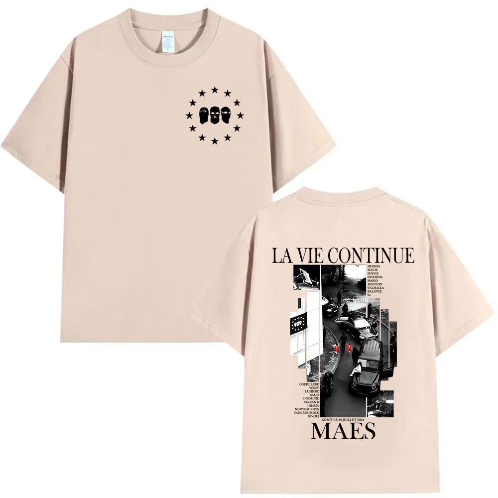 2025 Summer Rapper La Vie Continue Maes Album Graphic Tshirt Male Gothic Hip Hop Cotton Tshirt Punk Short Sleeve Loose Tshirt