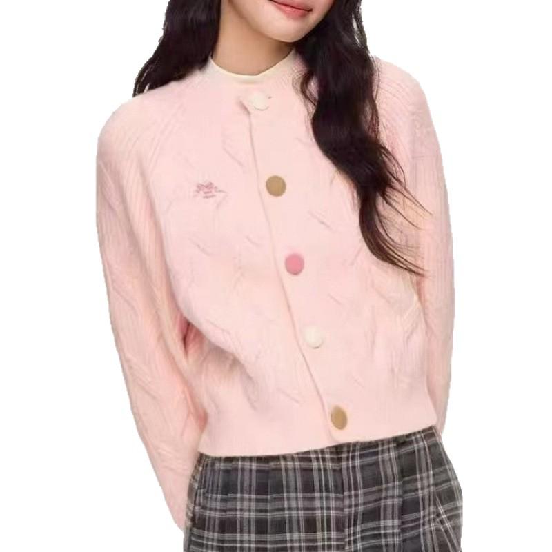 Spring-Autumn Women's Chic Knit Cardigan: Korean Style, Embroidered, Colorful Buttons
