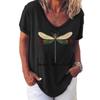 Fashion Spring  Dragonfly Print Blouses Short Sleeved V-Neck T Shirts Casual