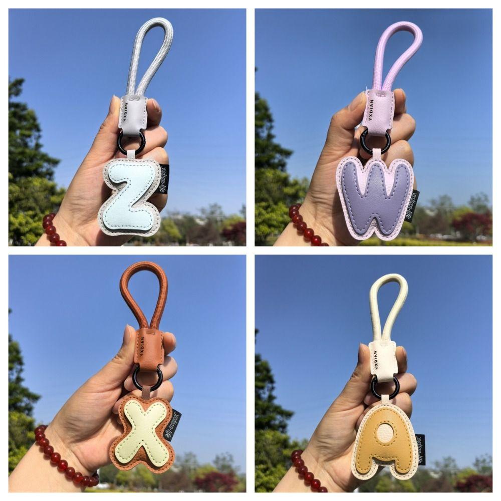 PU Leather 26 Letter Keychain Sweet Lucky Letter Pendant Stylish Alphabet Key Holder Girl