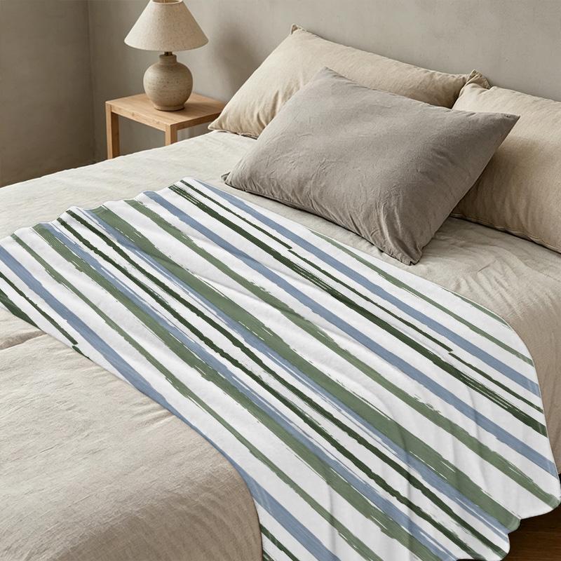 Flannel Fleece Throw Blanket Soft Cozy Warm Striped Throw, Machine Washable, Ideal for Home, Office Naps, Halloween & Christmas