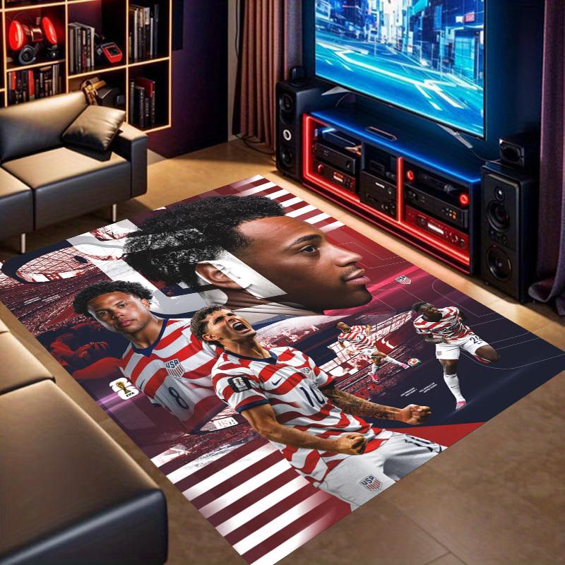 USA National Football Team Player Collage Print Area Rug Non‑Slip Rectangular Floor Mat Soccer Fan Gaming Living Bedroom Decor