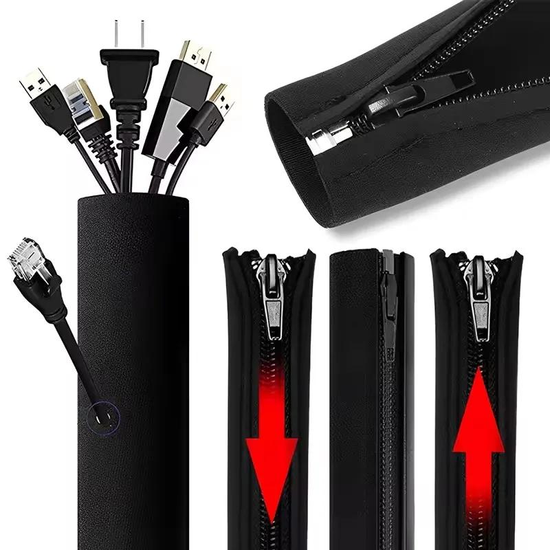 3/1 шт. Органайзер для кабелей на молнии, Органайзер-рукав для укладки проводов и кабелей для телевизора, компьютера, шнура питания, Защитные скрытые чехлы для хранения