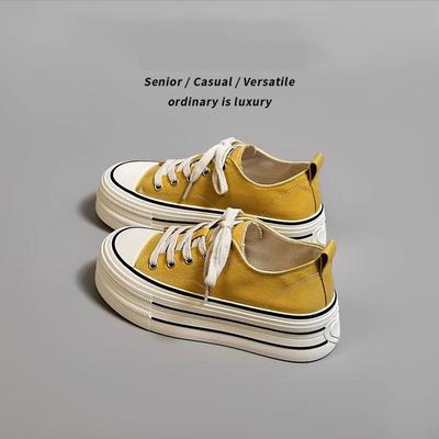 Женские дышащие парусиновые туфли на толстой подошве, увеличивающие рост, лето 2025, новые повседневные универсальные туфли для занятий спортом на толстой подошве, увеличивающие рост