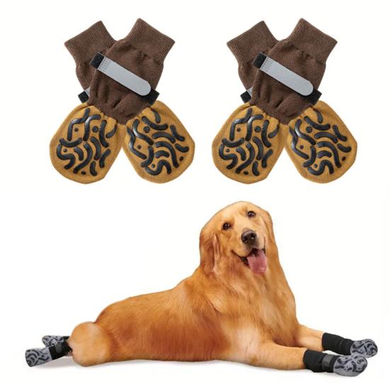 4 шт. нескользящие носки для собак с силиконовыми захватами, предотвращающими облизывание лап, регулируемый ремешок, дышащие, водонепроницаемые, эластичные носки для пола из твердой древесины