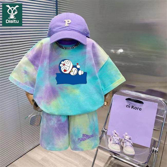 Комплект из двух предметов для мальчиков с принтом космонавта, лето 2024: Футболка с коротким рукавом и универсальные шорты