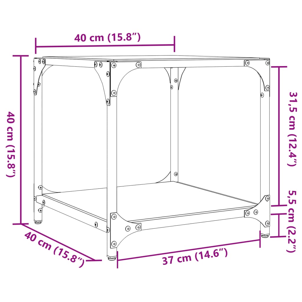 Coffee Table with Glass Top Black Transparent 40 x 40 x 40 cm Steel