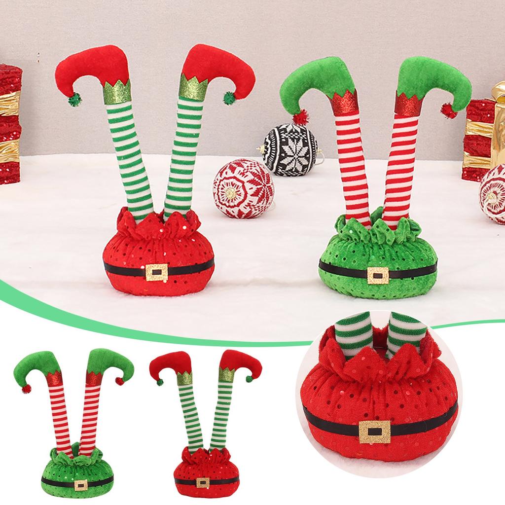 Christmas Stuffed Legs Stuck Tree Topper Decorations -Xmas Holiday Indoor Outdoor Decor Party Ornaments