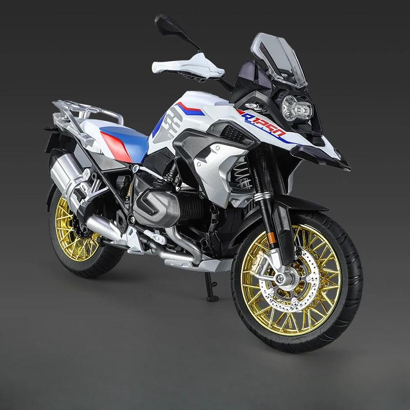 Large 1:9 R1250GS S1000RR Motorcycle Metal Diecast Model Toy Metal Body Sound Light Cars Models Birthday Gifts Collection
