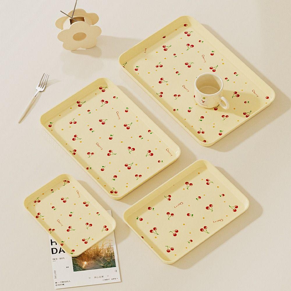 Cherry Pattern Plastic Dessert Tray Stackable Serving Tray Nordic Style Fruit Tray Jewelry Storage