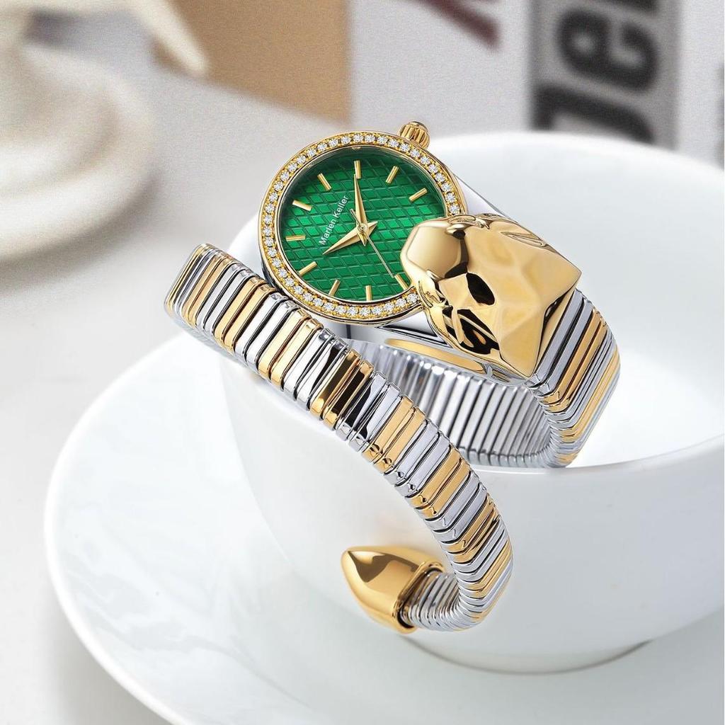 Marenkeller 2025 Women's Quartz Snake Watch with Diamond Set and IP Plating Design.