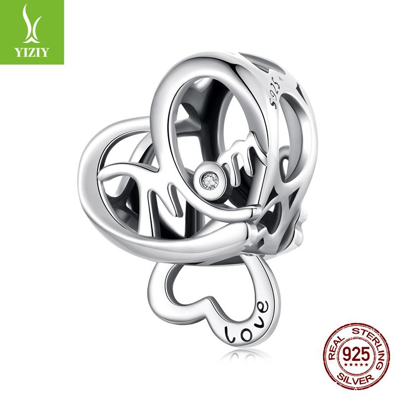 Mother'S Day Double Heart Beaded Mom Cross-Border 925 Silver Love-Shaped String Beads Diy Bracelet Accessories