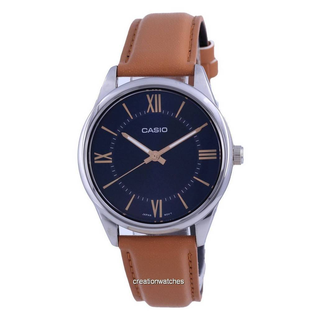 Casio Аналоговые кварцевые мужские часы из нержавеющей стали с синим циферблатом MTP-V005L-2B5 MTPV005L-2
