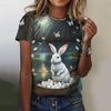 Summer Round Neck 3D Rabbit Pattern Printed Top Fashionable Casual Short Sleeved Women's T-shirts