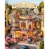 ROKR 3D Wooden Puzzle Coffee Factory Light Effects Music Interior Decoration Miniature House Movable Model Atmosphere Creation Entrance Craft Kit DIY