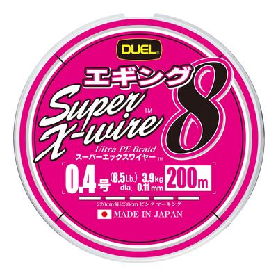 DUEL Плетеный шнур PE Super X Wire 8 Eging 200 м Белый с розовой маркировкой 0.4 Цвет