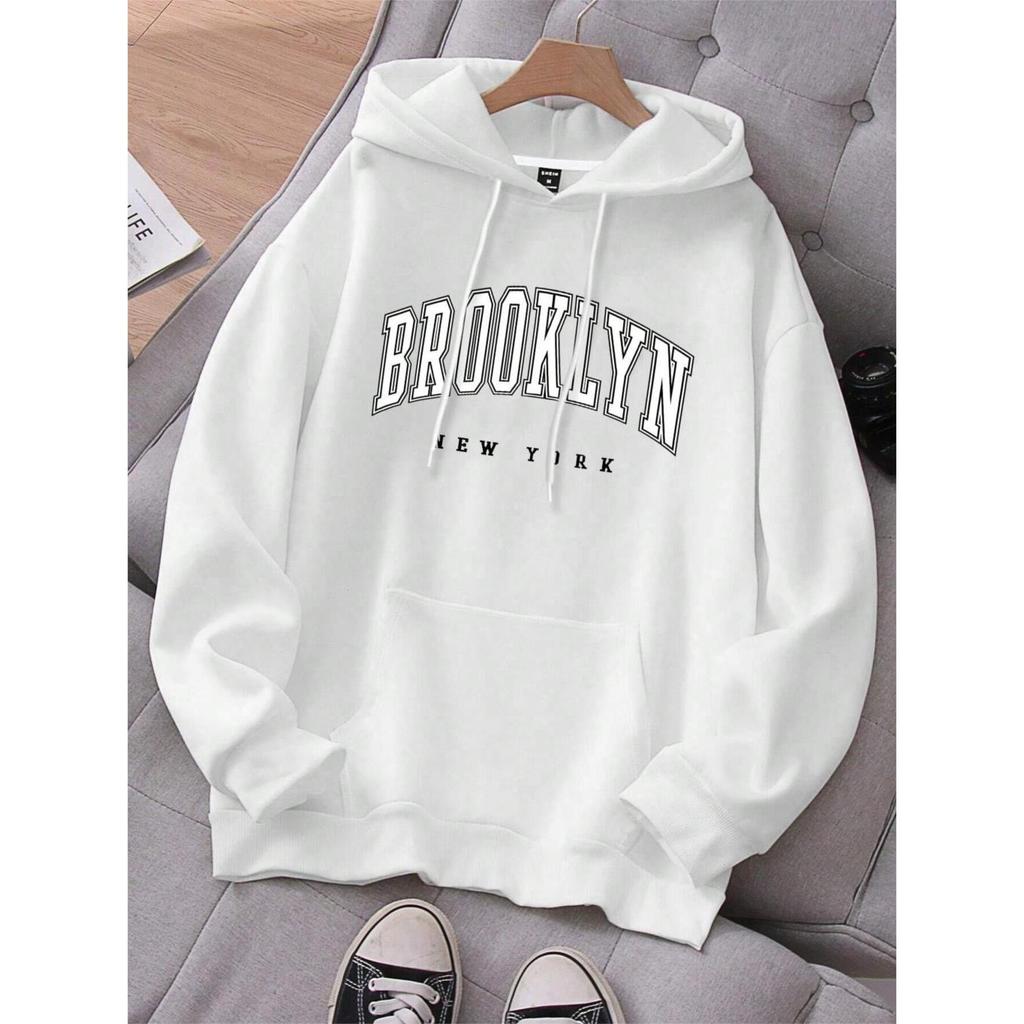 Мужская толстовка с капюшоном Brooklyn New York Printing с круглым вырезом, свободная, удобная, модная, флисовая, базовая одежда с капюшоном