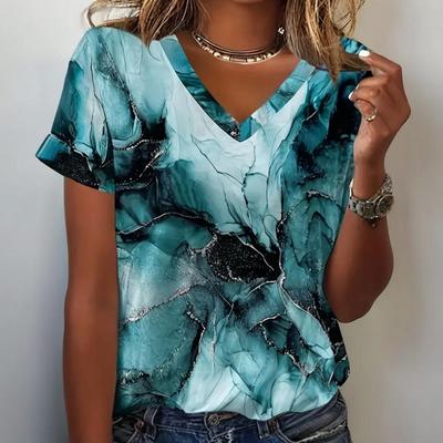 Женская футболка с V-образным вырезом, летняя модная одежда для отдыха на открытом воздухе с коротким рукавом, классный цветочный принт, свободная женская трендовая одежда