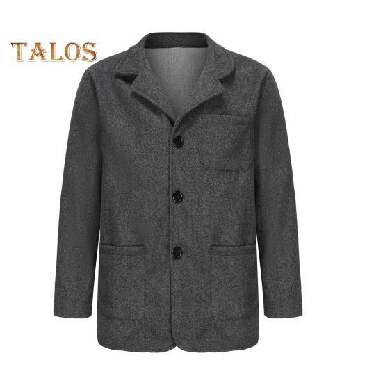 Мужское пальто с лацканами, длинный рукав, однобортный однотонный пиджак с карманами, свободный крой, повседневная верхняя одежда, повседневная одежда