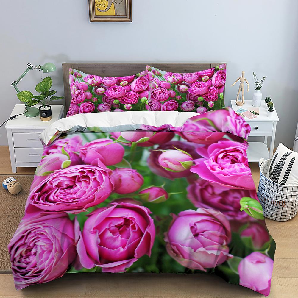 Rose Duvet Cover Set 3D Print Red Flower Comforter Cover Romantic Theme Love Element for Girls Women Kid Polyester Bedding Set