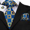Paisley Mens Blue Tie Set Silk Woven Necktie Handkerchief Cufflinks Wedding Gift