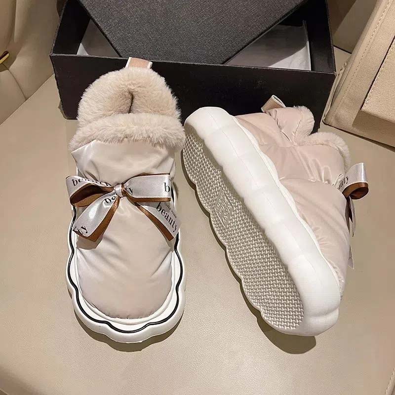 Thickened Cotton Boots Waterproof Thick Soled Anti-skid Ladies' Cute Cotton Shoes Winter Warm Down Lightweight and Comfortable