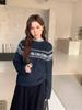 Jiu'er Retro Fair Isle Wool Sweater - Women's Round Neck Fluffy Winter Top