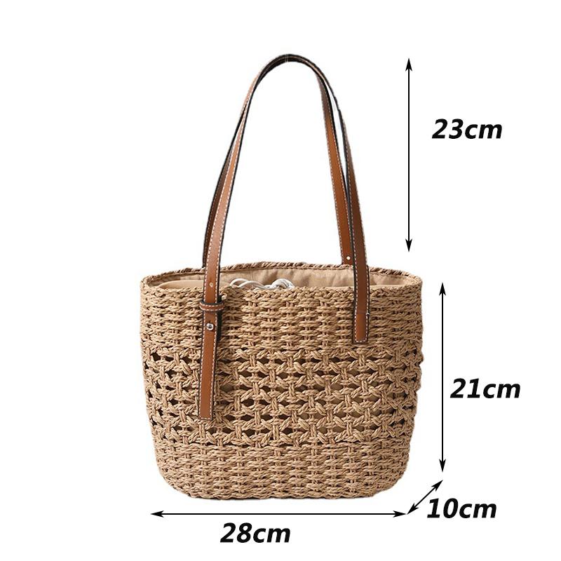 Соломенная сумка-ведро большой емкости для женщин, летняя тканая пляжная сумка-тоут с верхней ручкой, сумка-шоппер