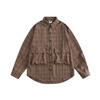 Japanese-Style Retro Large Pocket Plaid Long-Sleeved Shirt Men and Women Vintage Multi-Pocket Couple Contrast Color Shirt Coat