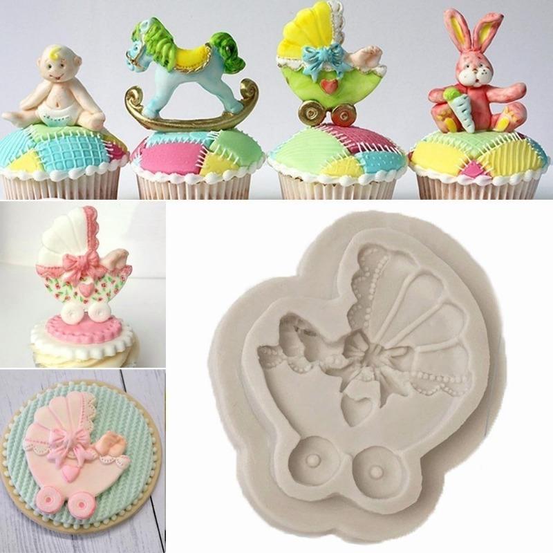 New Lovely Baby Carriage Silicone Mold Fondant Cake Mold Baking Tool Cupcake Candy Clay Cake Decor 1pc