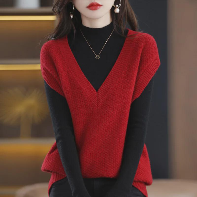Женский мягкий вощеный трикотажный жилет - весна 2023 года, свитер с V-образным вырезом, жилет для весны и осени