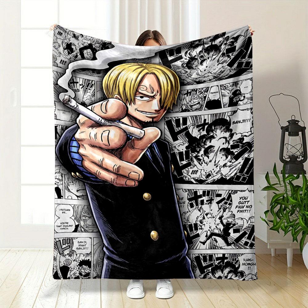 A Confident Blond Character Pointing with Dynamic Manga Panels As a Backdrop. for All Seasons Blanket Lunch Break Throw Gift