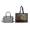 Tory Burch Канва и кожаная сумка-тоут с монограммой T Женские сумки Темно-синий 82939-405