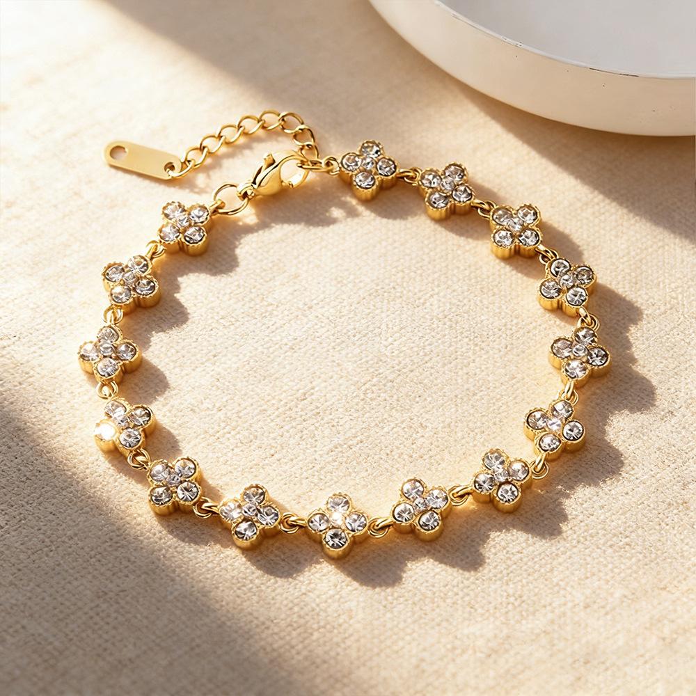European American Style Hand Chain High-End Full of Diamonds Zircons Multi-Color Titanium Steel Stainless Steel Jewelry