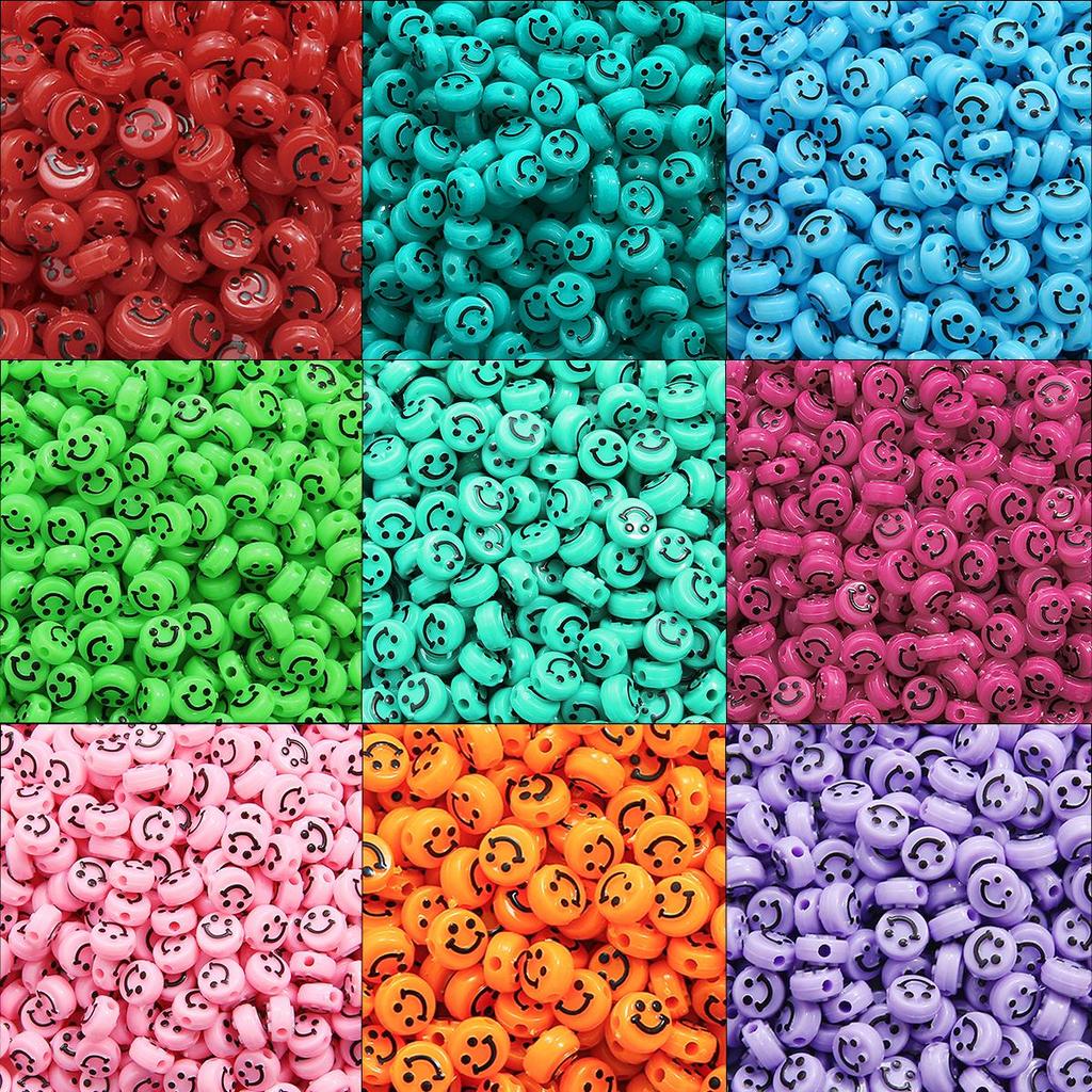 500Pcs Round Shape Acrylic Beads Spaced Smile Beads For Jewelry Making Craft Accessories