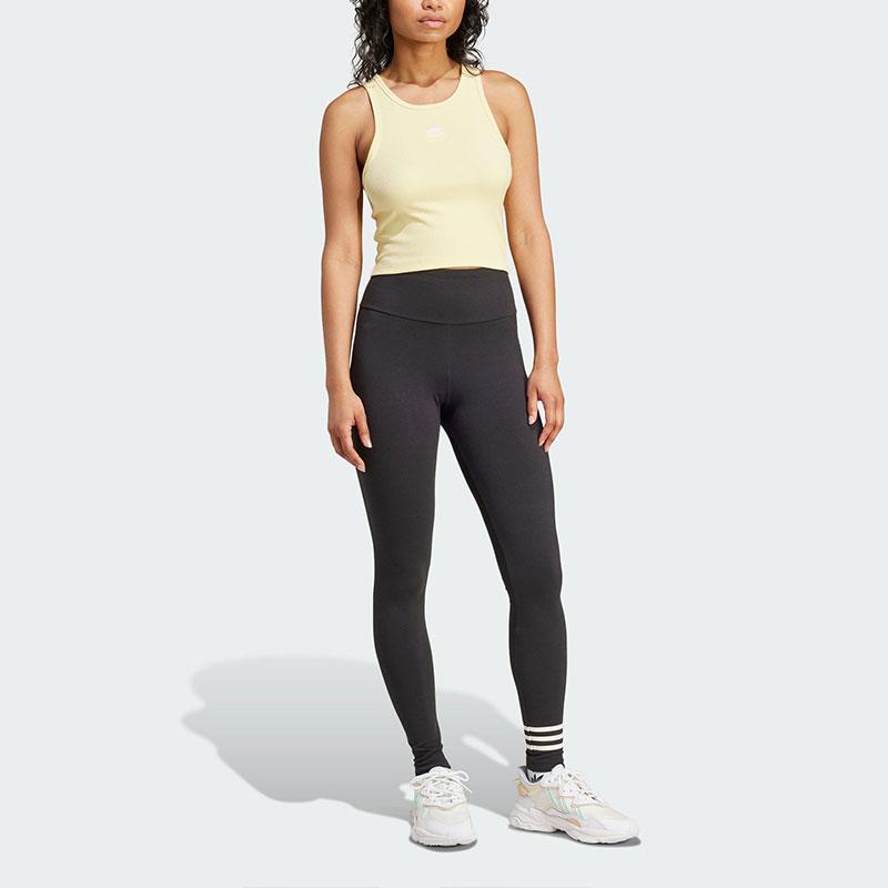 adidas Оригинальные однотонные облегающие топы с круглым вырезом и ребристым узором, женские топы желтого цвета IY9650