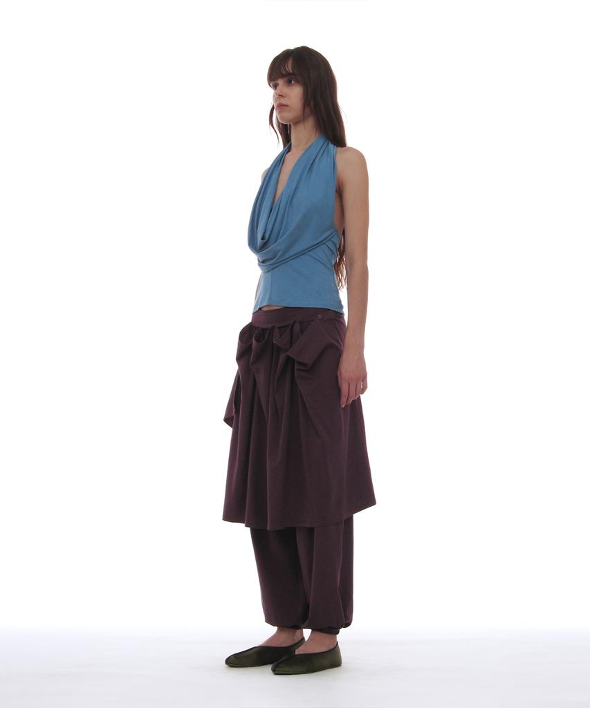 PARTIMENTO WOMEN Pwc Curtain Skirt Layered Harem Pants_Midnight Plum