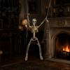 Indoor Outdoor Party Ornament Halloween Swinging Skeleton Decoration, 35" Large Spooky Hanging with Movable Joint Figurine Wooden Swing for