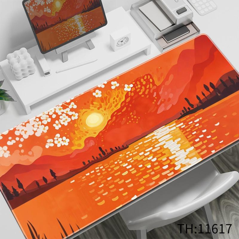Orange Sunset Lake Blossom Landscape Mouse Pad Waterproof NonSlip Warm Tone Art Large Gaming Desk Mat Nature Scenery