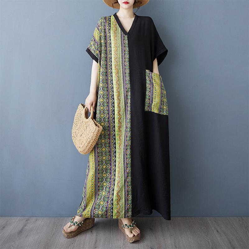 DIMANAF New Women 2025 Plus Size Summer Long Casual Dress Loose Linen Vintage Basic Maxi Dress 9846