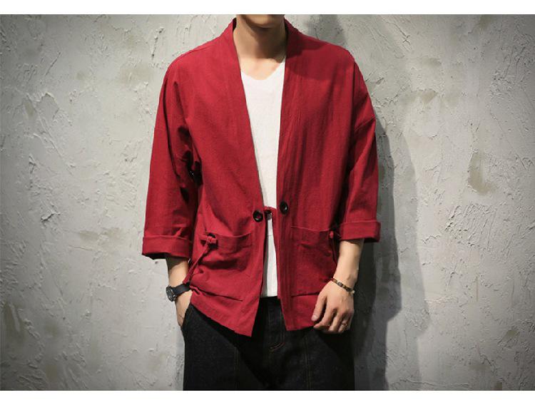 Мужской кардиган с рукавами 7/8 в стиле ретро китайского кимоно, халат Дао, большого размера, ханьфу, пальто Тан