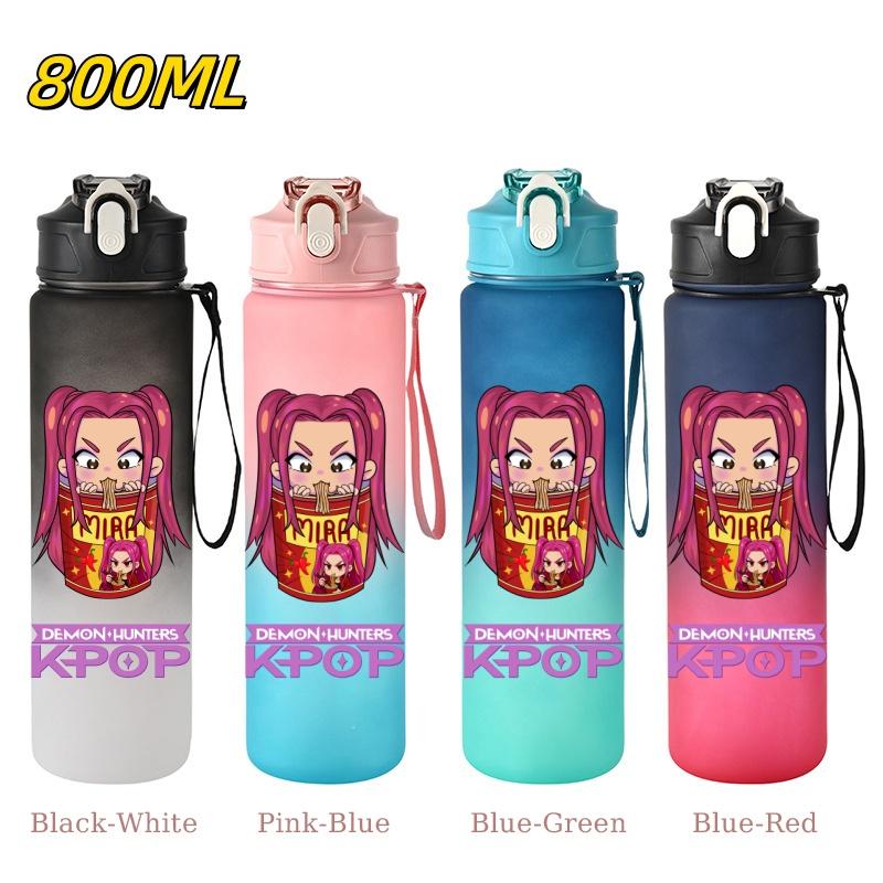 800ML KPop Demon Hunters Gradient Cartoon Pattern Big Capacity Straw Water Cup Outdoor Portable Sports Drink Bottles Travel Mug