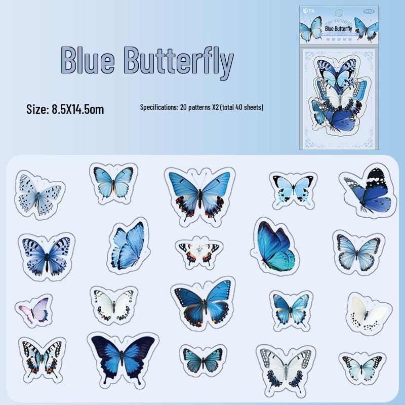 Retro Butterfly and Plant Waterproof PET Stickers - Large Ins Style for Notebooks