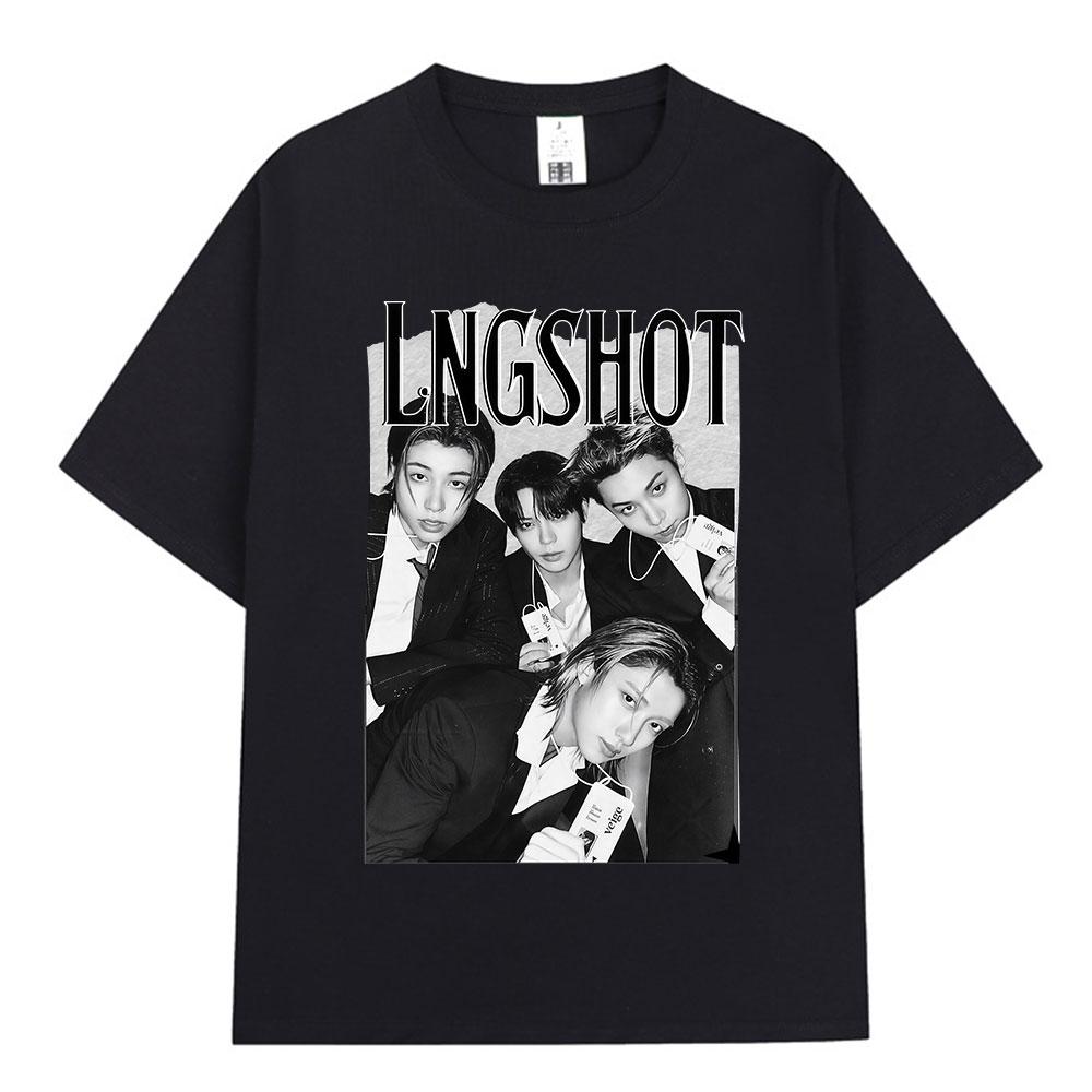 Korean Kpop Hip Hop Group Lngshot Graphic Print Tshirt Unisex Women Clothing Fashion Oversized Short Sleeve Cotton Top Fan Gifts